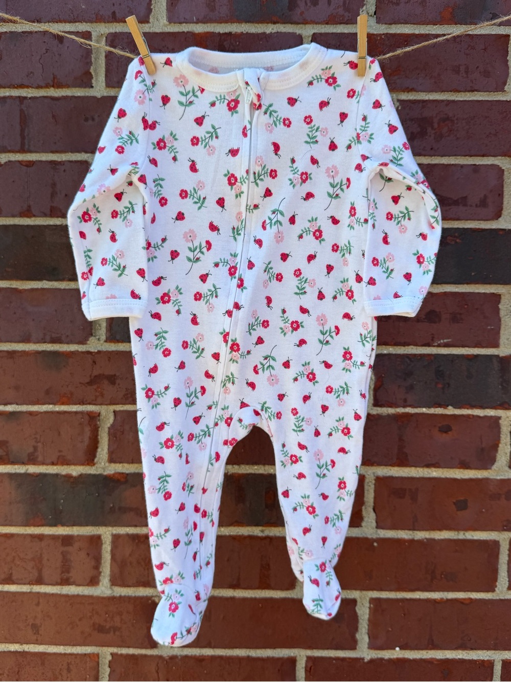 Floral Zip-Front Footed One-Piece Pajamas - White with Pink Floral